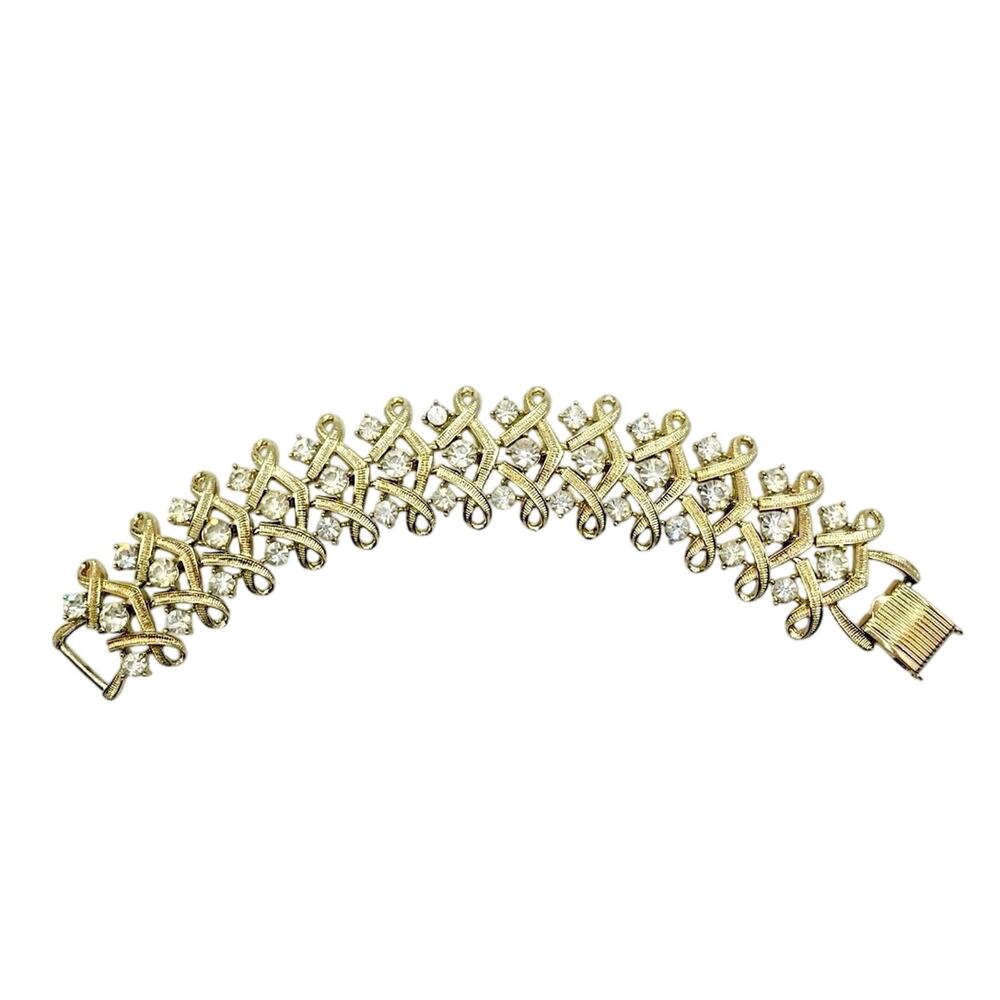 Coro Statement Bracelet Gold Tone and Rhinestones 7"
